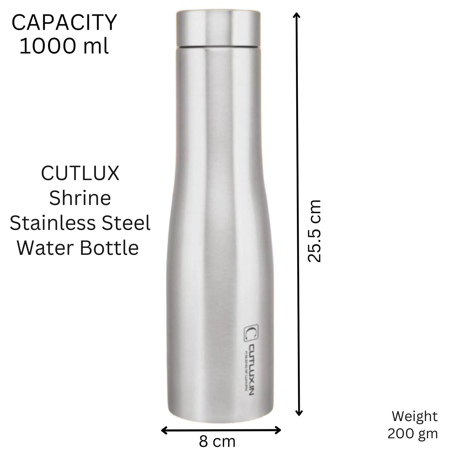 Cutlux 1000ml 3 Piece Multipurpose Stainless Steel Water Bottle (Shrine)